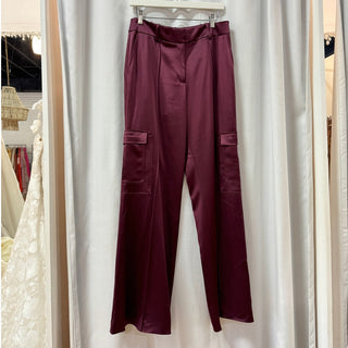 Elie Tahari Satin Pintuck High Waisted Cargo Pants Cordovan Women's Size US 8