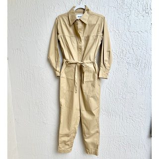 NWOT Avenue The Label Billie Long Sleeve Button Utility Cotton Jumpsuit Beige XS