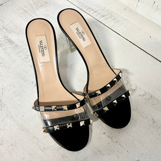 Valentino Garavani Moonwalk Stud Slip On Curved Heel Mules Black Womens 38.5 / 8