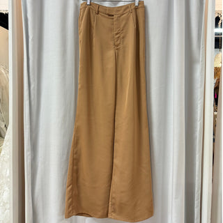 Pretty Lavish Jamie Crop Tie Knot Blouse & Wide Leg Trouser Pants Set Tan US 4