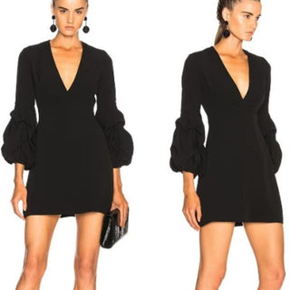 NWT Alexis Pintucked Sleeve V Neckline Fia Mini Dress Black Women's Size Medium