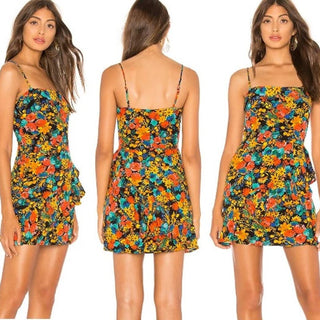 Lovers+Friends Claudia Mini Dress Dark Floral Bouquet Multicolor Women's Medium