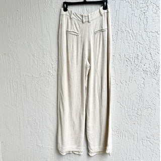 Oscar High Rise Pleated Front Linen Wide Leg Pants Cream Women's UK 12 / US 8