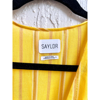 Saylor Adrianne Striped Ruffle-Sleeve V-Neck Mini Dress Yellow Women's Size M