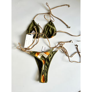 NWOT La Mariposa Monclova Chevron Braided Tie Swim Bikini Set Seaweed Women XS