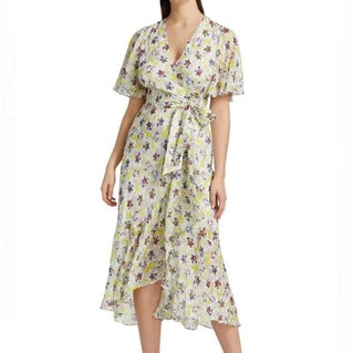 Tanya Taylor Blaire Floral Print Silk-Blend Wrap Flounce Dress Multicolor Womens Size 2