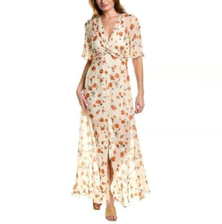 NWT Rag & Bone Tamar Floral Twist Front Chiffon Maxi Dress Pink Women's Size 8