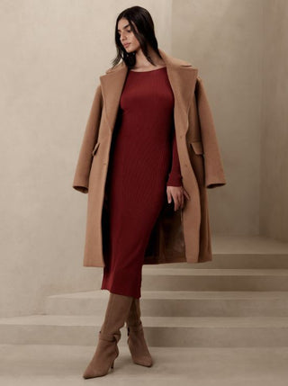 NWT Banana Republic Ribbed Ines Scoop-Back Sweater Dress Cabin Red Womens Size M