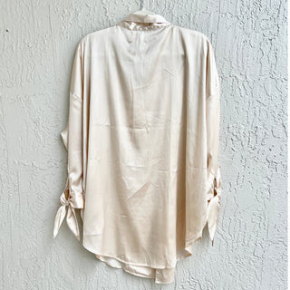 NWT Beach Riot Long Sleeve Tie Button Down Tunic Shirt cream Women's Size Small