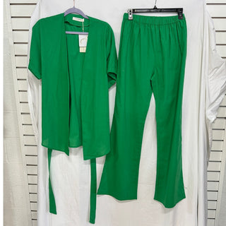 NWT Commense Oversized Belted Top &  Wide Leg Pants Set Green Women's Size S