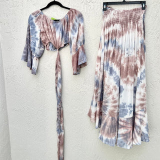 NWT Blush Cropped Top & Ruffle Smocked Midi Skirt Set Tie Dye Multi Women's S