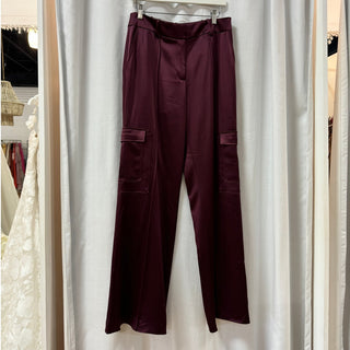 Elie Tahari Satin Pintuck High Waisted Cargo Pants Cordovan Women's Size US 8