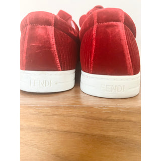 Fendi Two Tone Velvet Logo Embossed Sneakers Shoes Red Pink Womens Sz 36.5 / 6.5