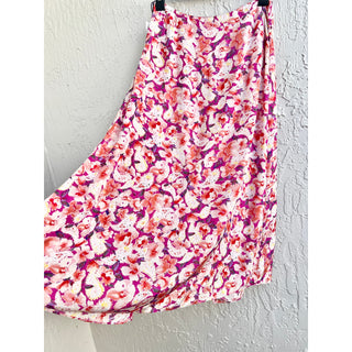 NWT ba&sh Dalenda Floral High Waisted Midi Flared Skirt Fushia Women's 36 / S