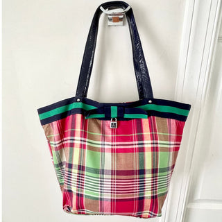 Tommy Hilfiger Plaid Ribbon Bow Logo Handbag Tote Bag Multicolor Women's