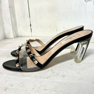 Valentino Garavani Moonwalk Stud Slip On Curved Heel Mules Black Womens 38.5 / 8