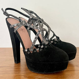 ALAÏA Suede Studded Platform Stiletto High Heels Shoes Black Women's Size 36.5