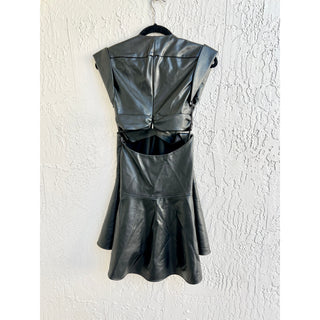 A.L.C. Lexi Vegan Leather Coated Cut-out Flare Mini Dress Black Women's Size 00