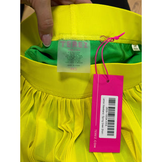 NWT Terez Pull On Pleated Tennis Skirt Lemon and Spring Green Women's Suze XXS