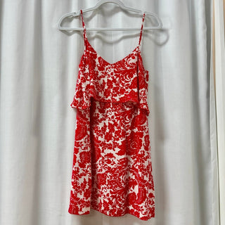 Intermix Floral Sleeveless Spaghetti Strap V-Neck Mini Dress Red Women's Size M