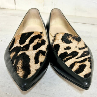 Jimmy Choo Calf Hair Leather Leopard Print Pointed Toe Flats Black Women 40 / 9