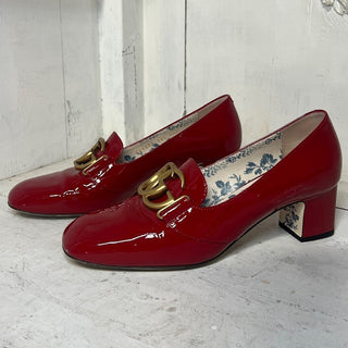 Gucci Patent Leather Slip On Mid-heel Pumps With Double G Red Women's 39.5 / 9