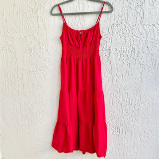 Krewe Du Q Spaghetti Strap Smocked Tiered Midi Dress Red Women's Size Large