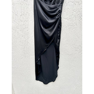 NWT Nonchalant Label Hi Low Hem Satin Dinah Maxi Dress Black Women's Size XS