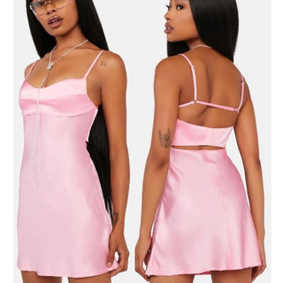 NWOT Edikted Spaghetti Strap Bellamy Cut-Out Satin Mini Dress Pink Womens Small