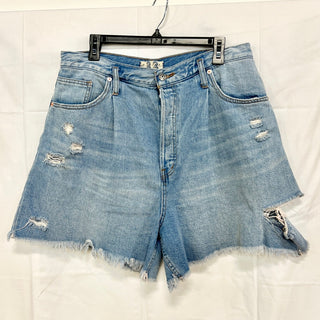 We The Free High Waisted Distressed Frayed Denim Jean Short Blue Women's Size 33