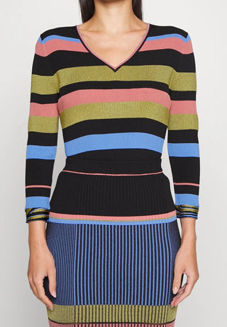 Diane von Furstenberg Striped Ribbed Pullover Sweater Top Multi Women's Size XS