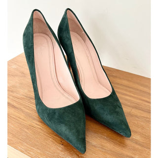 Celine Suede Pointed Toe Stiletto Heels Pump Shoes Teal Green Women's Sz 38.5/ 8