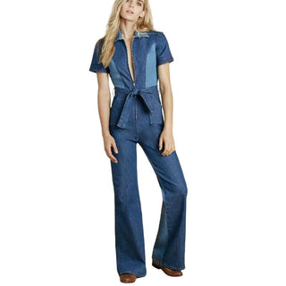 Stoned Immaculate Cotton Flare Leg Jumpsuit Jeans Dark Denim Blue Women's Small