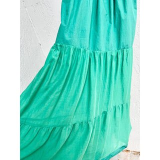 Pinko Shoulder Tie Cotton Square Neck Tiered Maxi Dress Green Women's Size US 4