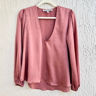 Lovers + Friends Puff Sleeve Hi Low Hem Top Blouse Pink Women's Size Medium