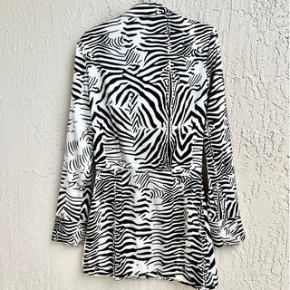 Lioness Mirror Image Zebra Long Sleeve Mini Shirt Dress Black/White Women's XS