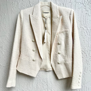 NWT L'AGENCE Long Sleeve Tweed Brooke Open Front Blazer Ecru Cream Women US 4