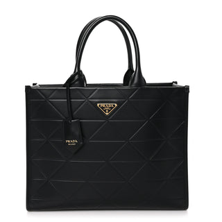 Prada leather Soft Calfskin Triangolo Symbole Embossed Medium Tote Black