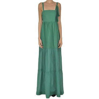 Pinko Shoulder Tie Cotton Square Neck Tiered Maxi Dress Green Women's Size US 4