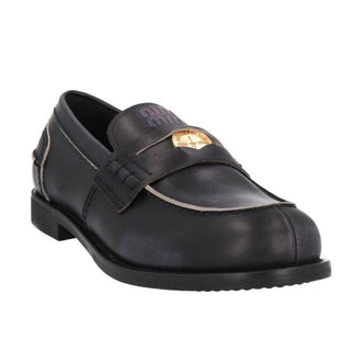 Miu Miu 20MM Distressed Leather Penny Loafers w/ Golden Coin Blue Womens 40/9.5