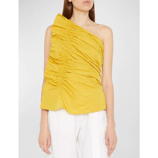 Ulla Johnson One Shoulder Senta Asymmetrical Ruched Top Yellow Women's Size 6