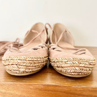 Stuart Weitzman Leather Raffia Strappy Espadrilles Flat Sandals Pink Women's 6.5