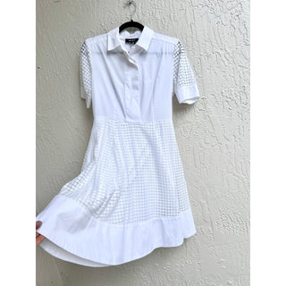 DKNY Short Sleeve Semi Sheer Lace A-Line Mini Shirt Dress White Women's Size 2