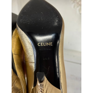 Celine Metallic Leather Pointed Toe Creased Heel Pump Gold Women's 36.5 US 6