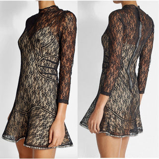 $890 Alexander Wang Lace 3/4 Sleeve Mini Dress with Slip Dress Black Womens US 4