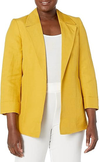 NWT Kasper Linen Blend Open Front Topper Cuff Sleeve Oversized Blazer Womens 12