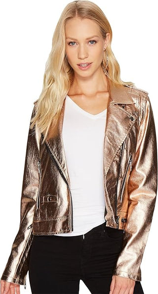 BlankNYC Metallic Faux Leather Full Zip Moto Jacket Rose Gold Women's Size XS