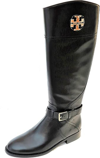 NWT Tory Burch Eloise Leather Gold Logo Riding Knee High Boots Women's brown 9.5