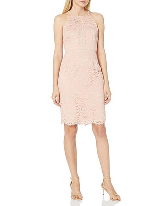 Vince Camuto Sleeveless Lace Halter Neck Sheath Dress Light Pink Women's Size 8