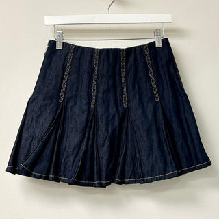 NWOT Bottega Veneta Salon 3 Pleated Denim Mini Skirt Navy Blue Women's Size 34/2